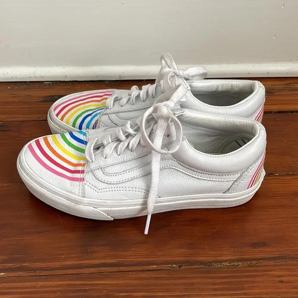Vans x Flour Shop rainbow leather low top sneakers sz 7